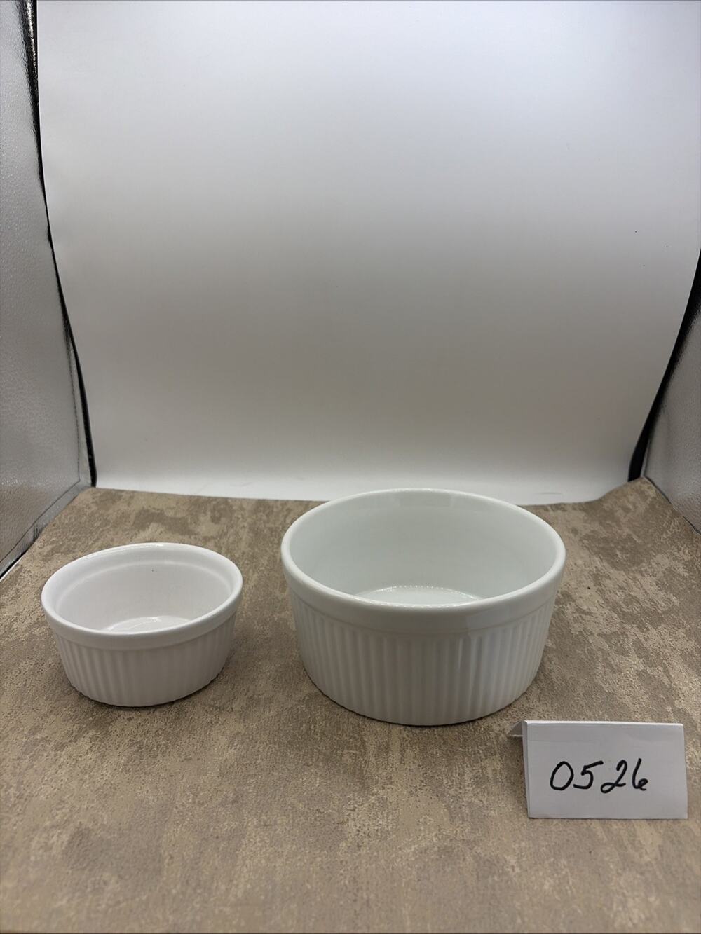 White Ceramic Ribbed Design Bowls 4” & 6” From Brazil & Portugal Oven/Dishwasher